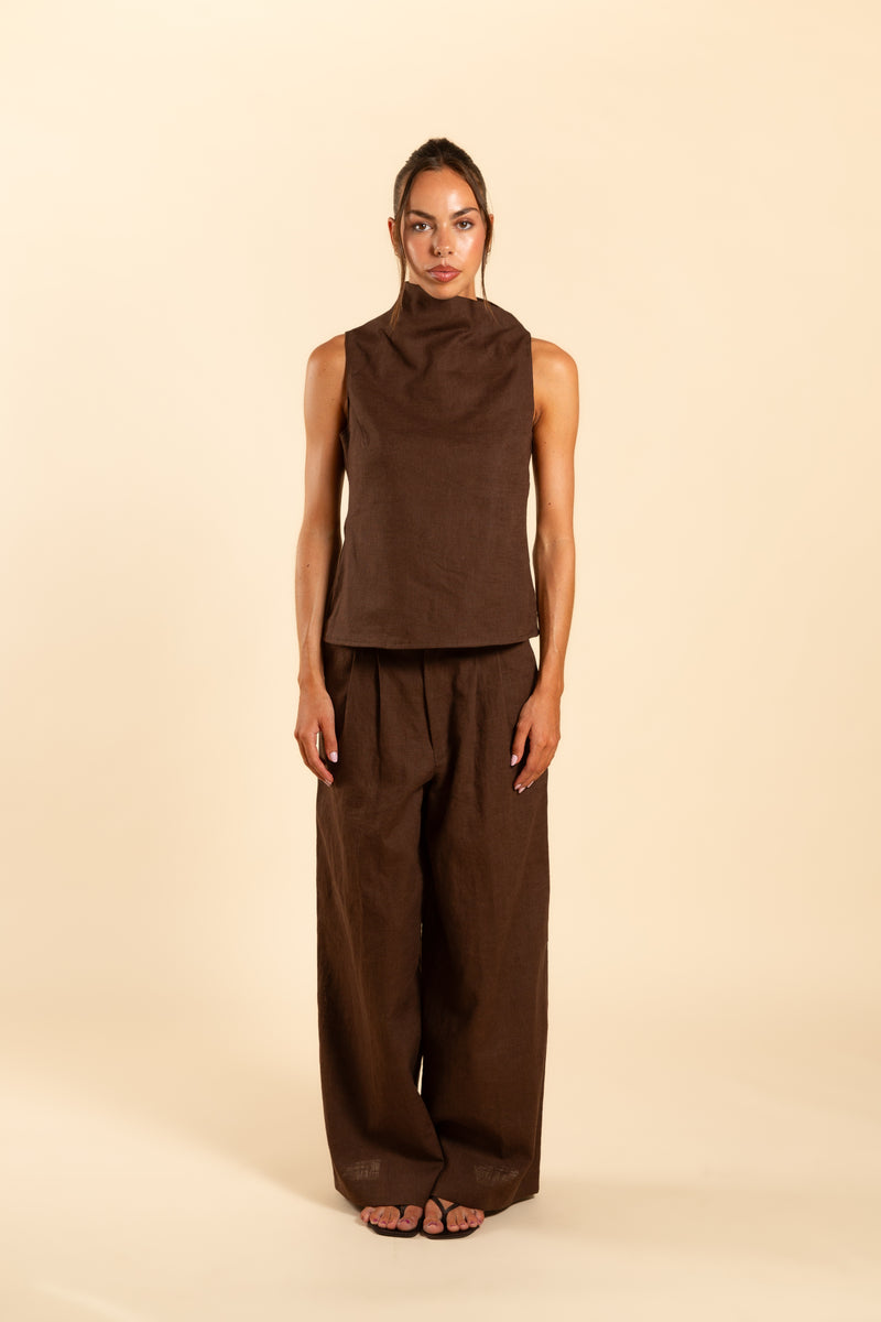 Brown high-neck top