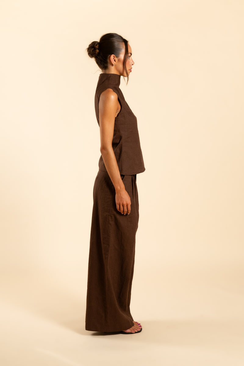 Brown high-neck top
