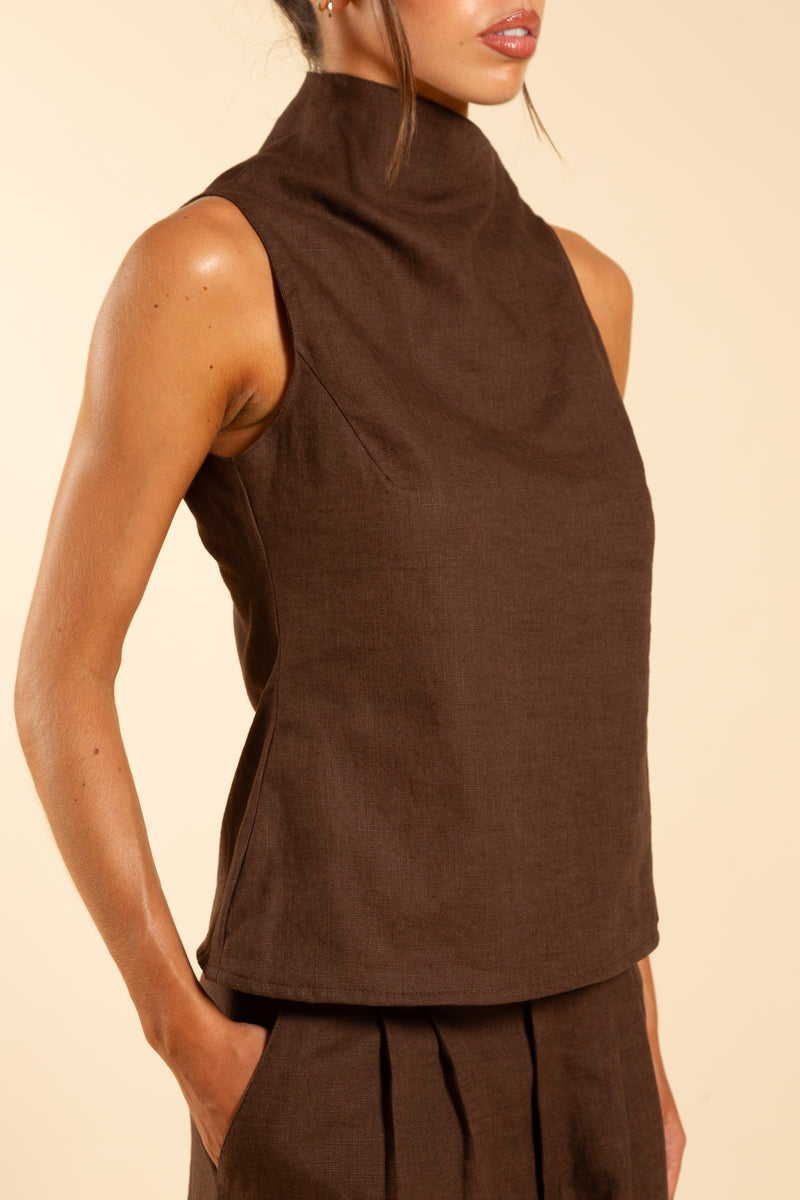 Brown high-neck top