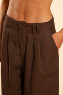 Pantalón lino marrón