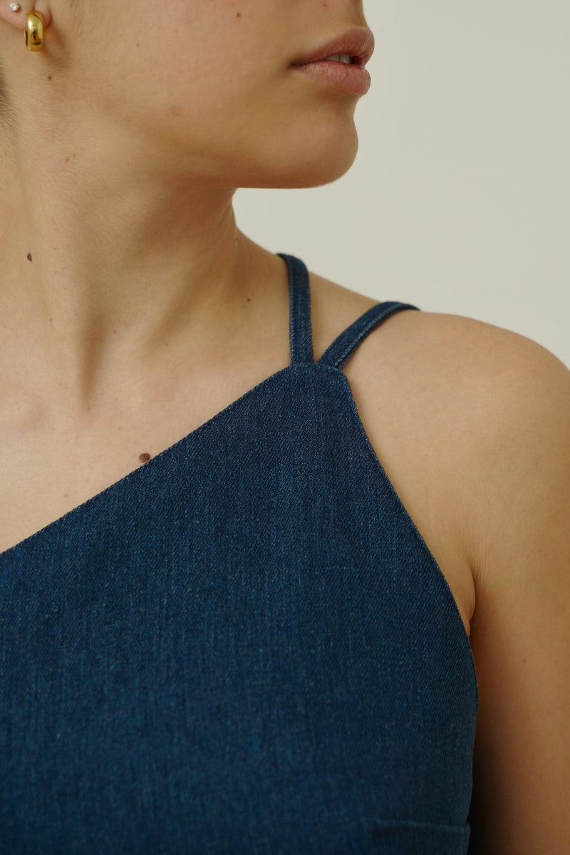 Asymmetrical denim top